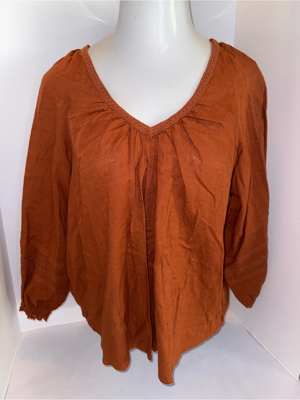 a.n.a Burnt Orange V-Neck Peasant Blouse XL